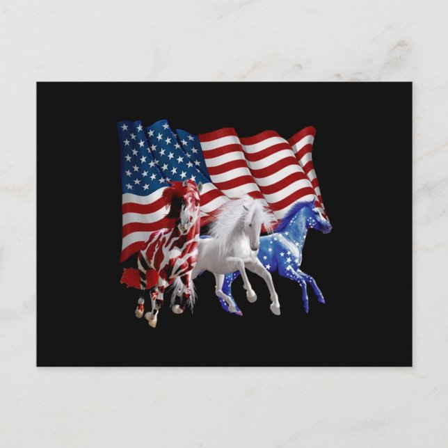 Horses Usa American Flagga Horse Helg Vykort (Framsida)
