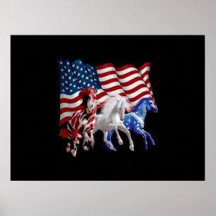 Horses Usa American Flagga Horse Poster