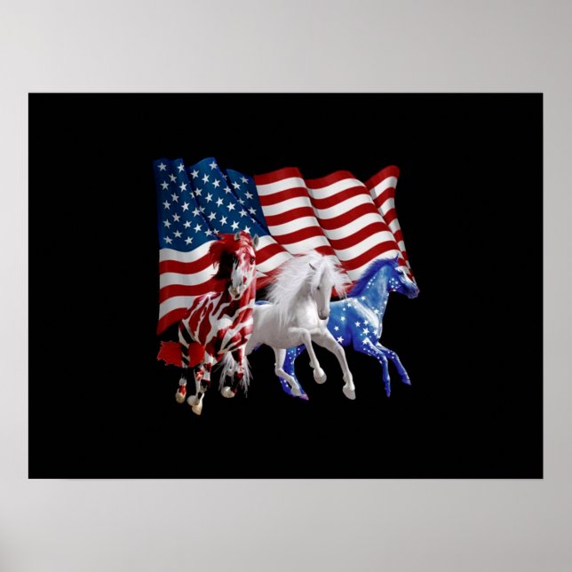 Horses Usa American Flagga Horse Poster (Framsidan)