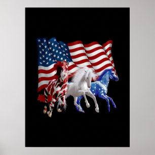 Horses Usa American Flagga Horse Poster