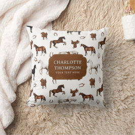 Horses Watercolor Horseshoe Horse Saddles Kudde