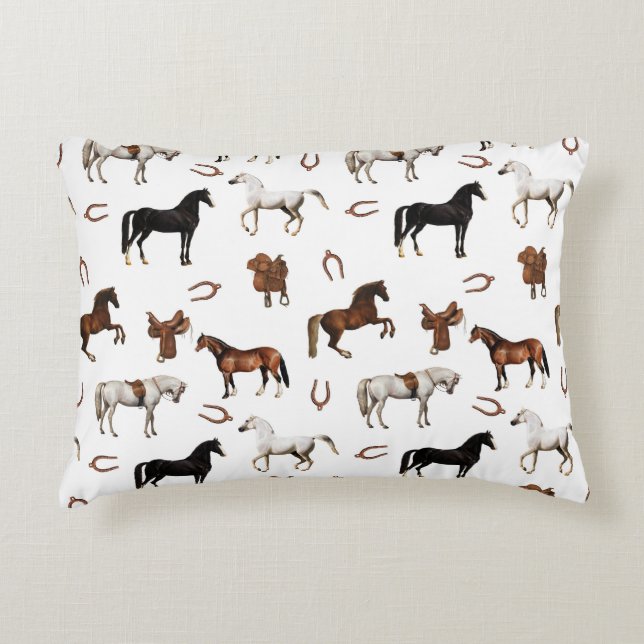 Horses Watercolor Horseshoe Horse Saddles Prydnadskudde (Framsidan)