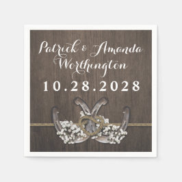 Horseshoe Baby's Band Rustic Bröllop Napkins Pappersservett