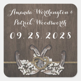 Horseshoe Baby's Band Rustic Wedding Favor Fyrkantigt Klistermärke