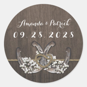 Horseshoe Baby's Band Rustic Wedding Favor Runt Klistermärke