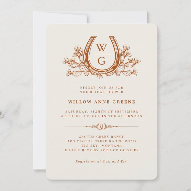 Horseshoe Cactus Western Boho Möhippa Inbjudningar (Framsida)