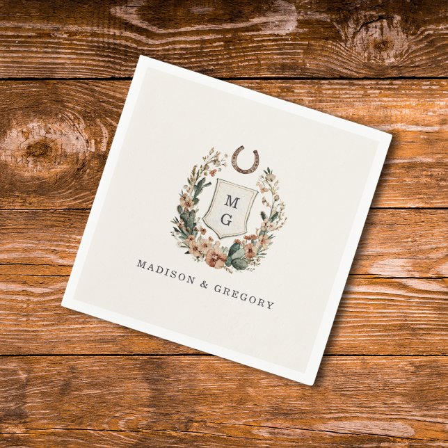 Horseshoe Cactus Western Country Crest Wedding  Pappersservett (Skapare uppladdad)