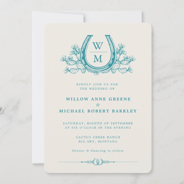 Horseshoe Cactus Westernare Land Photo Bröllop Inbjudningar (Framsida)