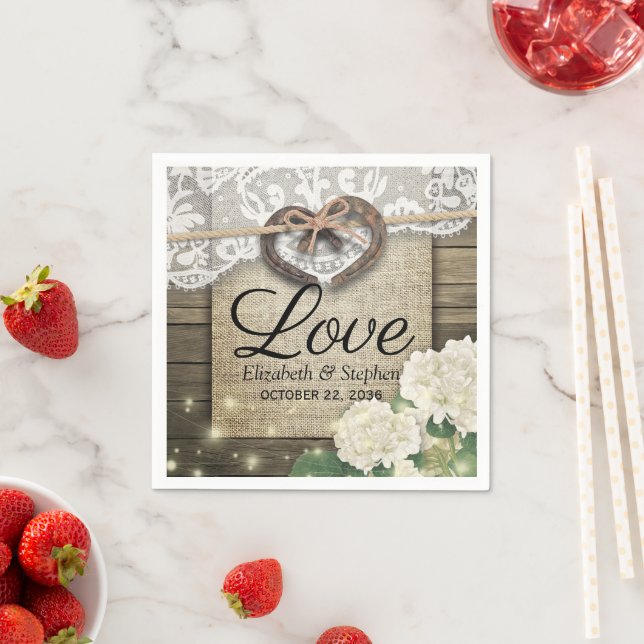 Horseshoe Heart Snöre Hydrangea Wood Möhippa Pappersservett (Insitu)