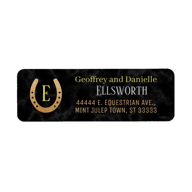 Horseshoe Monogram Horse Tävla Derby Adress Returadress Etikett (Framsidan)