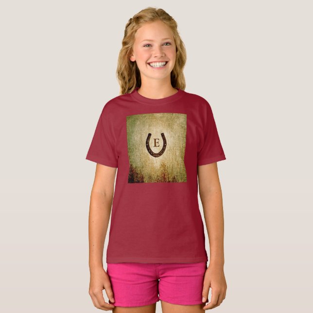 Horseshoe Monogram Personlig Initial T- Shirt T (Hel framsida)