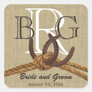 Horseshoe Monogram Rustic Land Rope Fyrkantigt Klistermärke