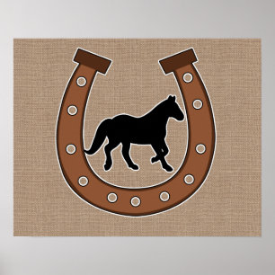 Horseshoe och Horse Faux Burlap Poster