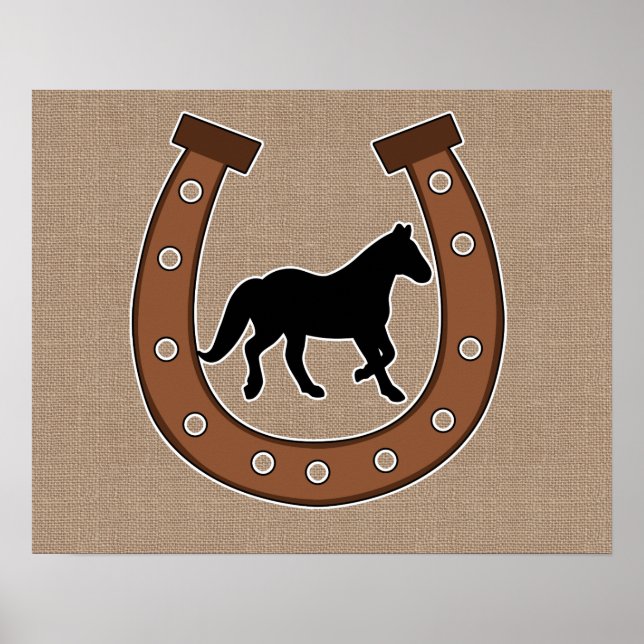 Horseshoe och Horse Faux Burlap Poster (Framsidan)
