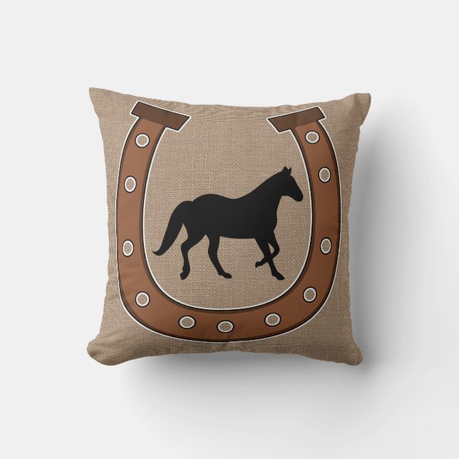 Horseshoe och Horse Monogram Dekorativ kudde (Framsida)