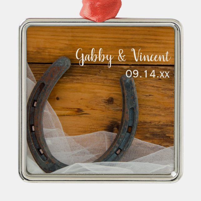 Horseshoe och Möhippa Veil Land Barn Bröllop Julgransprydnad Metall (Framsidan)