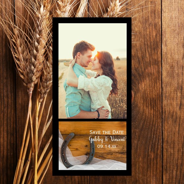 Horseshoe och Veil Westerna Bröllop spara datum Spara Datumet (Skapare uppladdad)