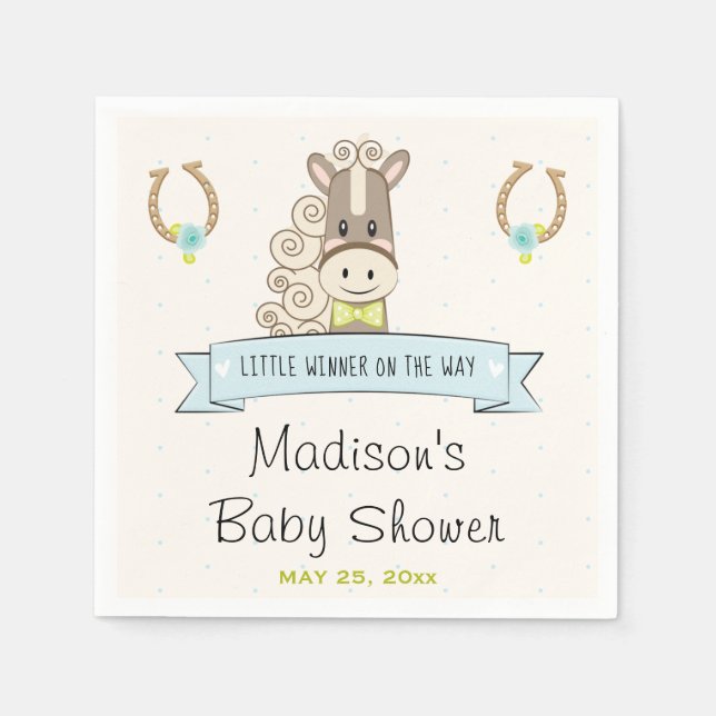 Horseshoe Ro Derby Horse Boy Bowtie Baby Shower Pappersservett (Framsidan)