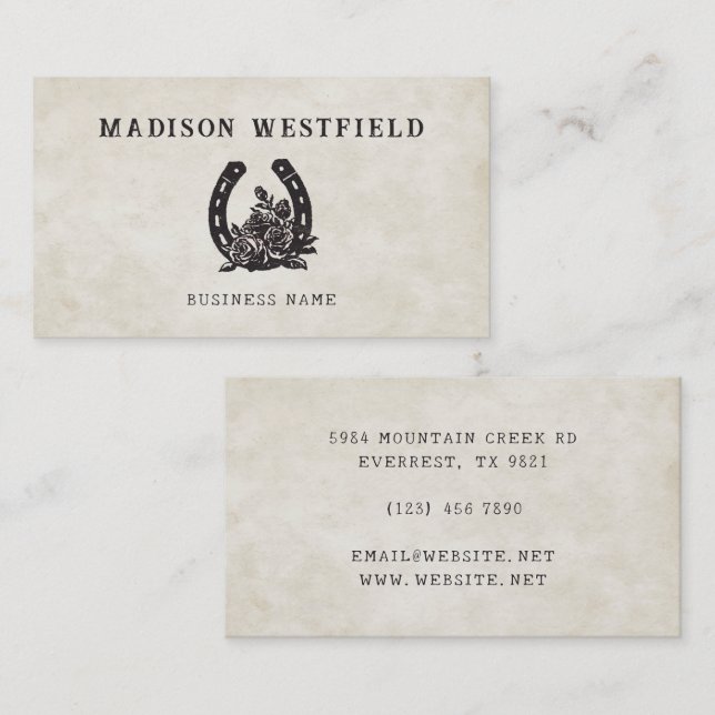 Horseshoe Rose Equestrian Farm Ranch Horse Visitkort (Fram/baksida)