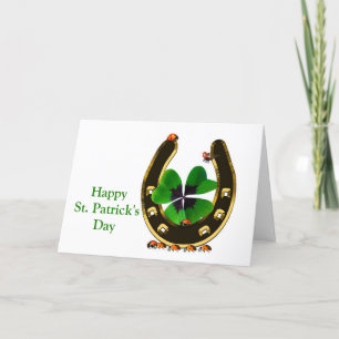 Horseshoe Shamrock Ladybugs St. Patricks Day Helgkort