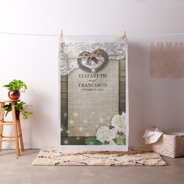Horseshoe Snöre Hydrangea Wood Photo Booth BackDro Tyg (In Situ)