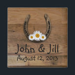 Horseshoe Wedding Favor Magnet<br><div class="desc">Denna "Horseshoe Wedding Favor Magnet" med ett hästskon och daisy är perfekt för Land eller Westernt Bröllop. Leta efter matchande bröllopsinbjudningar,  OSANS mottagning och Spara datum meddelande.</div>