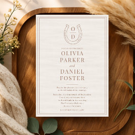 Horseshoe Western Country Brown Monogram Wedding Inbjudningar
