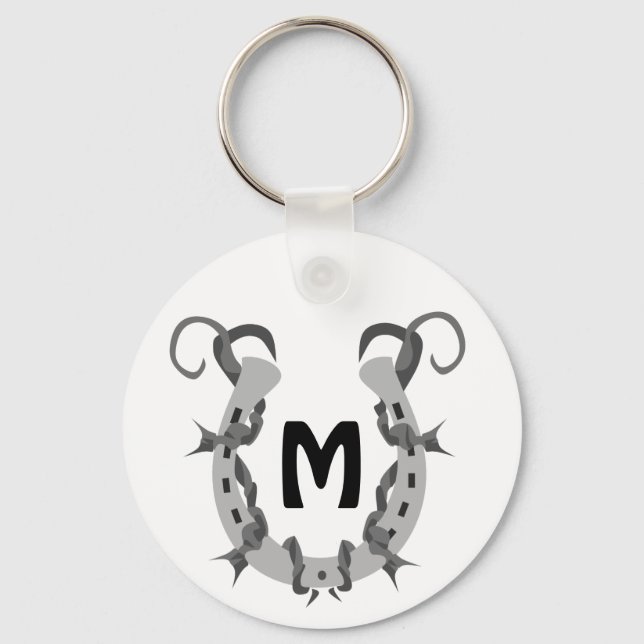 Horseshoe Wrapped in Barbed Wire Monogram Nyckelring (Framsida)