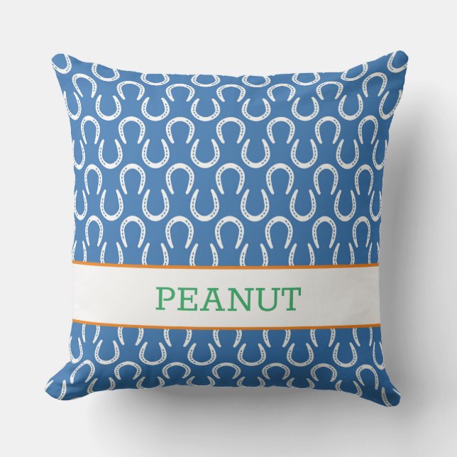 Horseshoes Blue Horse Pet NAMN Photo Keepsak Kudde (Framsida)