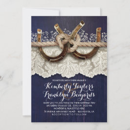 Horseshoes Snöre Wood Navy Rustic Bröllop Inbjudningar