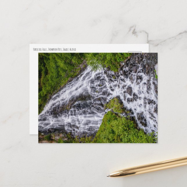 Horsetail Falls Thompson Pass Valdez Alaska Helg Vykort (Fram/Back In Situ)