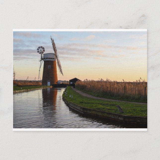 Horsey Norfolk Broads sunset vycard Vykort (Framsida)