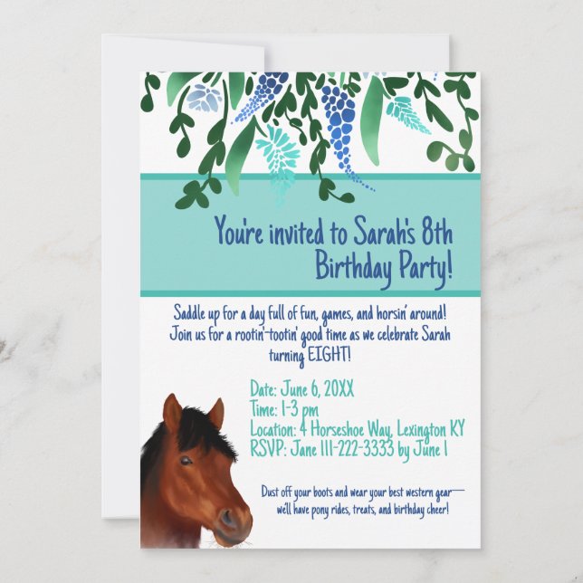 Horsing Around Flower Älskare Brown Horse Inbjudningar (Baksida)