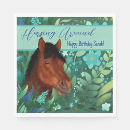 Horsing Around Flower Älskare Brown Horse Pappersservett
