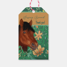 Horsing Around Flower Älskare Brown Horse Presentetikett