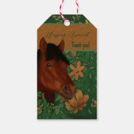Horsing Around Flower Älskare Brown Horse Presentetikett