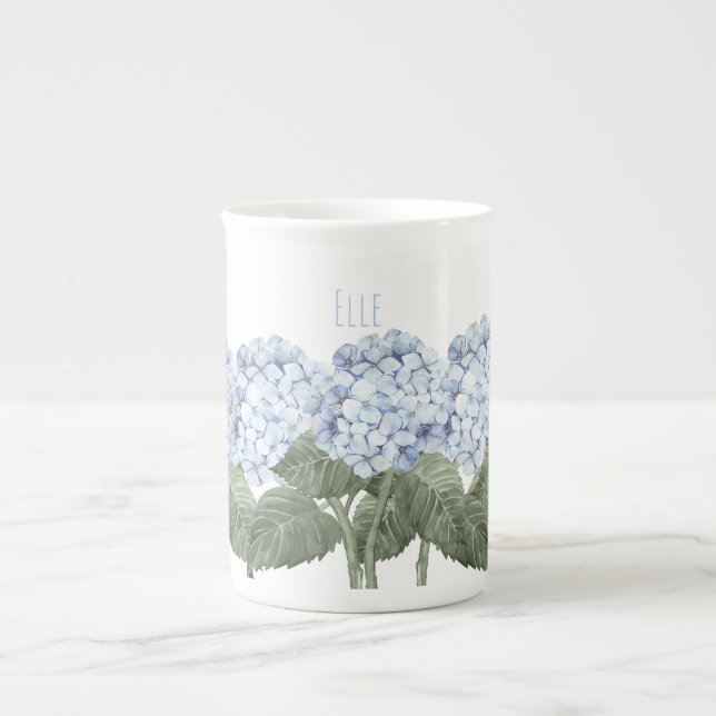 Hortensia Blå Blomma Benporcelain Tekopp (Framsidan)