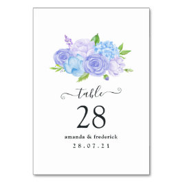 Hortensia Blå och Ljust Lavendel Bröllop Bordsnummer