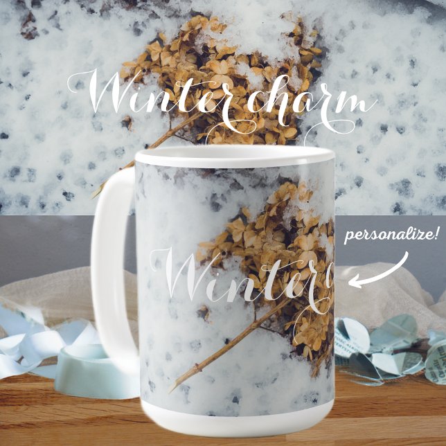Hortensia-blomman på snö kaffemugg (Skapare uppladdad)