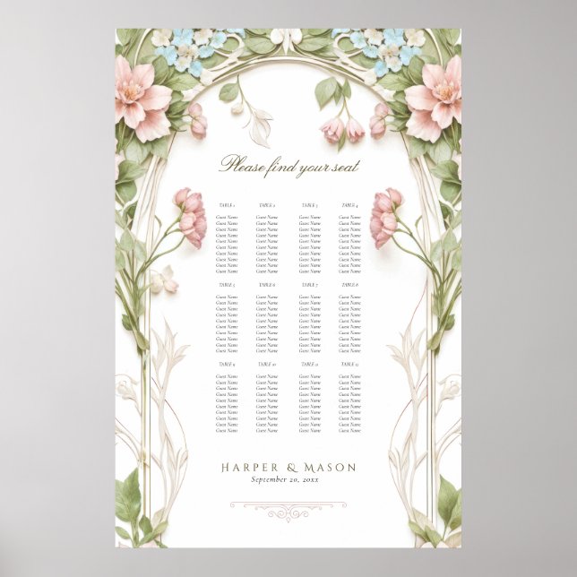 Hortensia Blommig Bröllopsställningskarta Poster (Framsidan)
