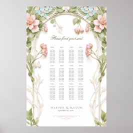Hortensia Blommig Bröllopsställningskarta Poster