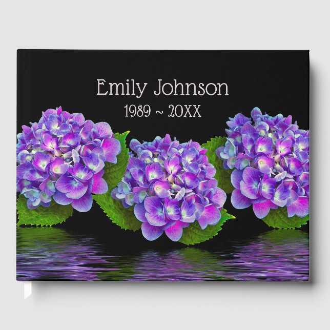 Hortensia Blommor På Svart Minnesbok Gästböcker (Framsida)