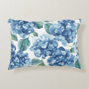 Hortensia Blues Akvarellblommor Blommönster Prydnadskudde