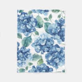 Hortensia Blues | Vattenfärg Blommor Blommönster Fleecefilt