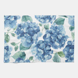 Hortensia Blues | Vattenfärg Blommor Blommönster Kökshandduk
