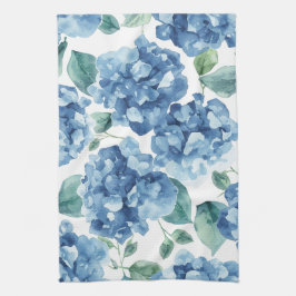 Hortensia Blues | Vattenfärg Blommor Blommönster Kökshandduk