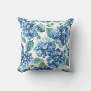 Hortensia Blues Vattenfärg Blommor Blommönster Kudde