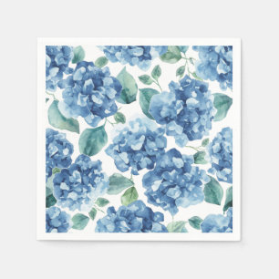 Hortensia Blues Vattenfärg Blommor Blommönster Pappersservett