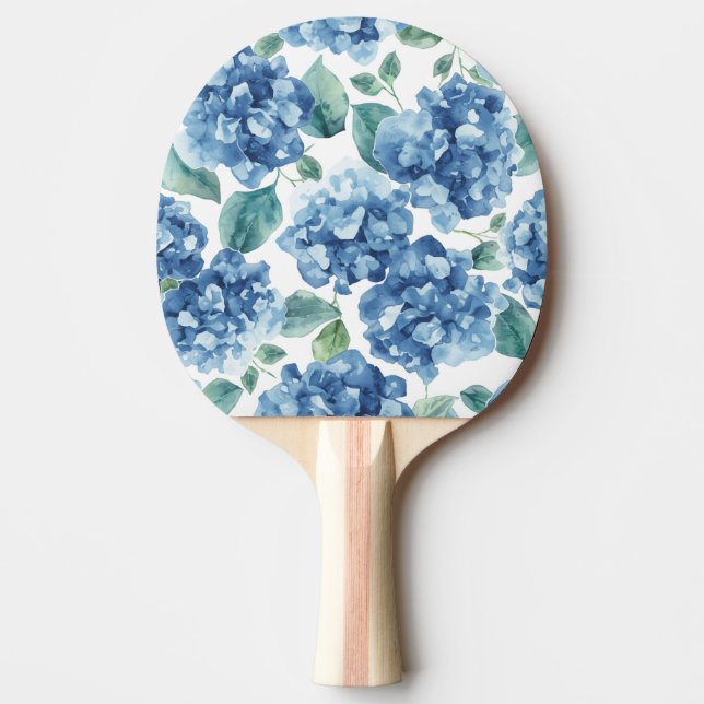 Hortensia Blues | Vattenfärg Blommor Blommönster Pingisracket (Framsidan)