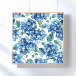 Hortensia Blues | Vattenfärg Blommor Blommönster Poster